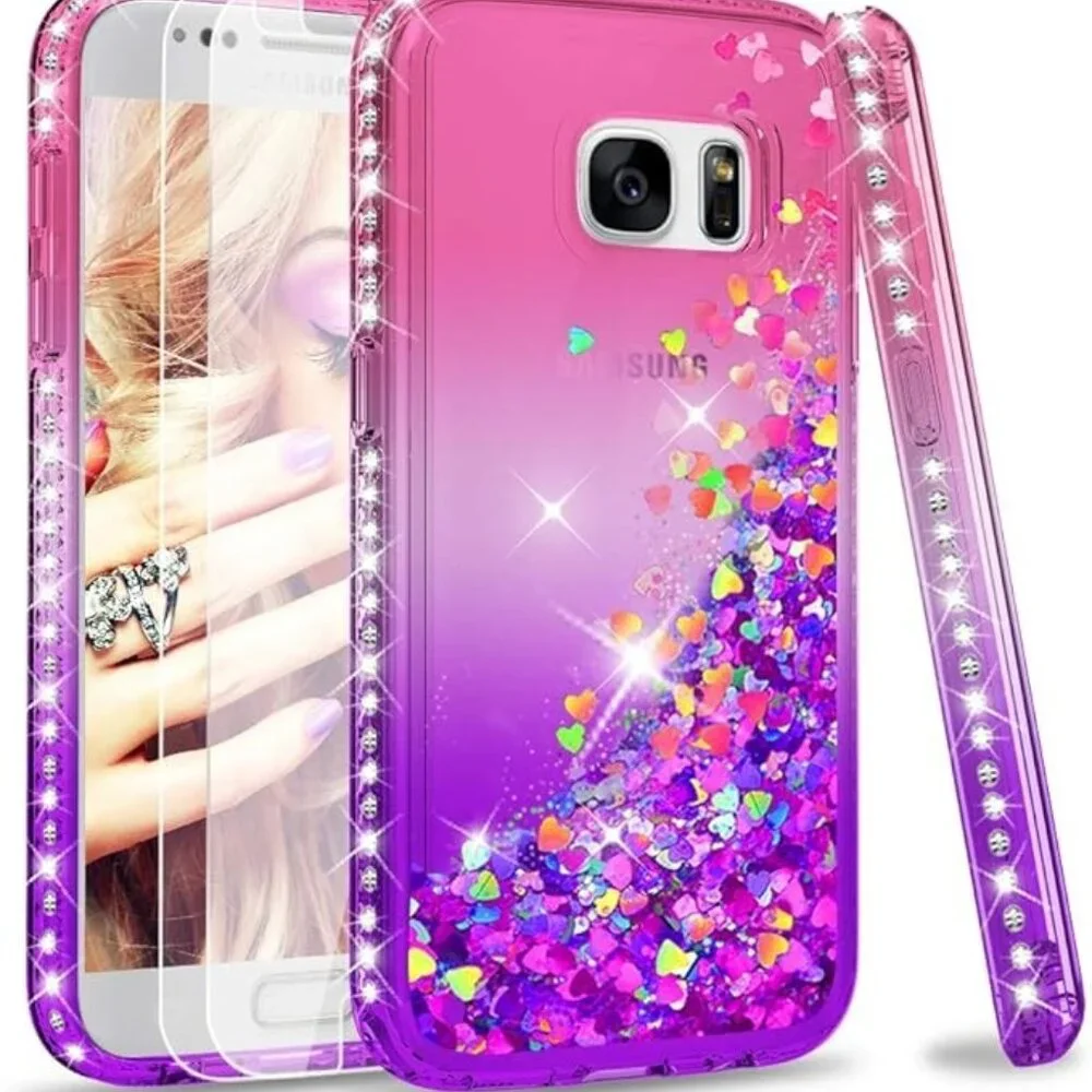 NWT Bling Sparkle Diamond Phone Case for Samsung Galaxy S7, Gradient Pink/Purple